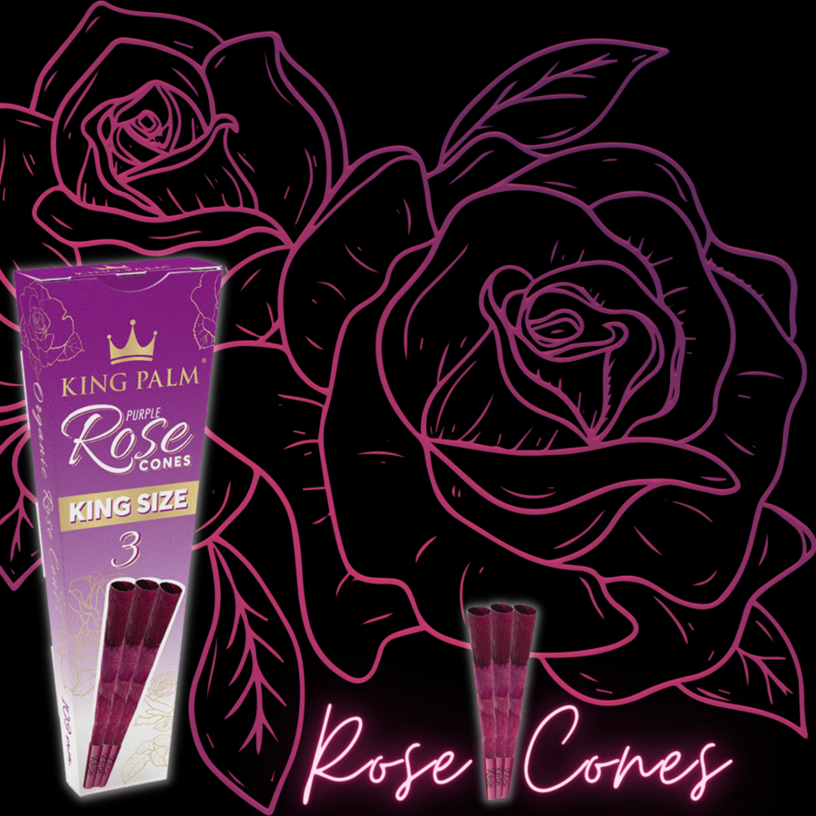 King Palm King Palm Purple Rose King Size Cones - 3ct