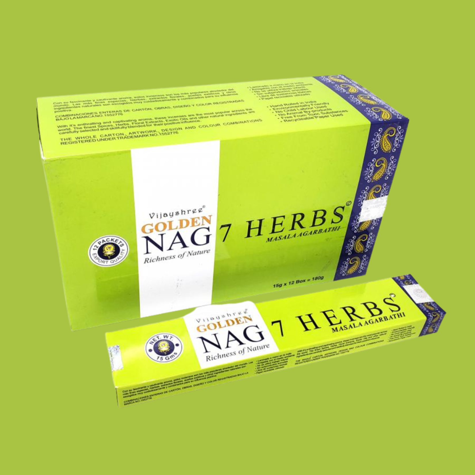 Golden Nag Incense 15g Box - 7 Herbs