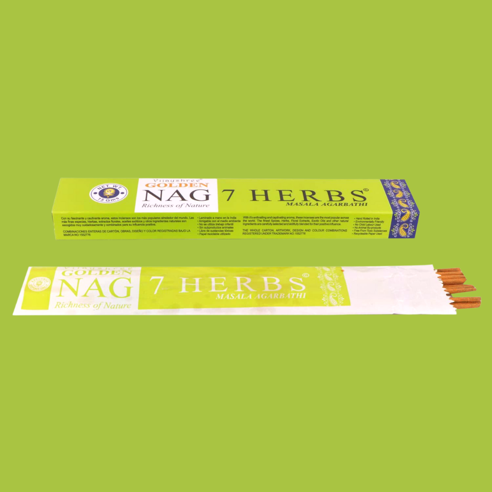 Golden Nag Incense 15g Box - 7 Herbs