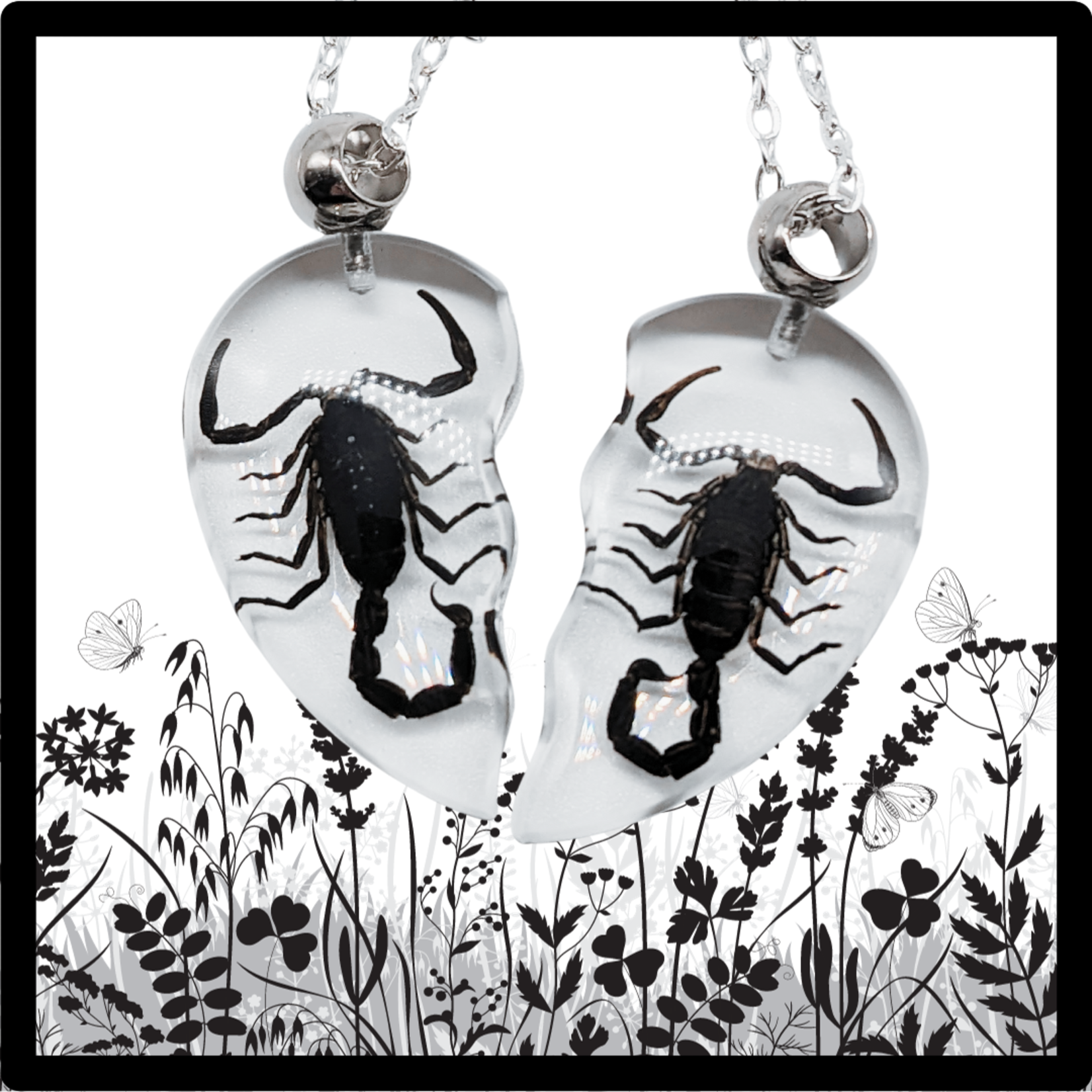 Insects In Resin Black Scorpion Heart Necklace Set