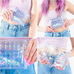 Electric Bubblegum Liquid Glitter Mini Wallet - Transparent Rainbow