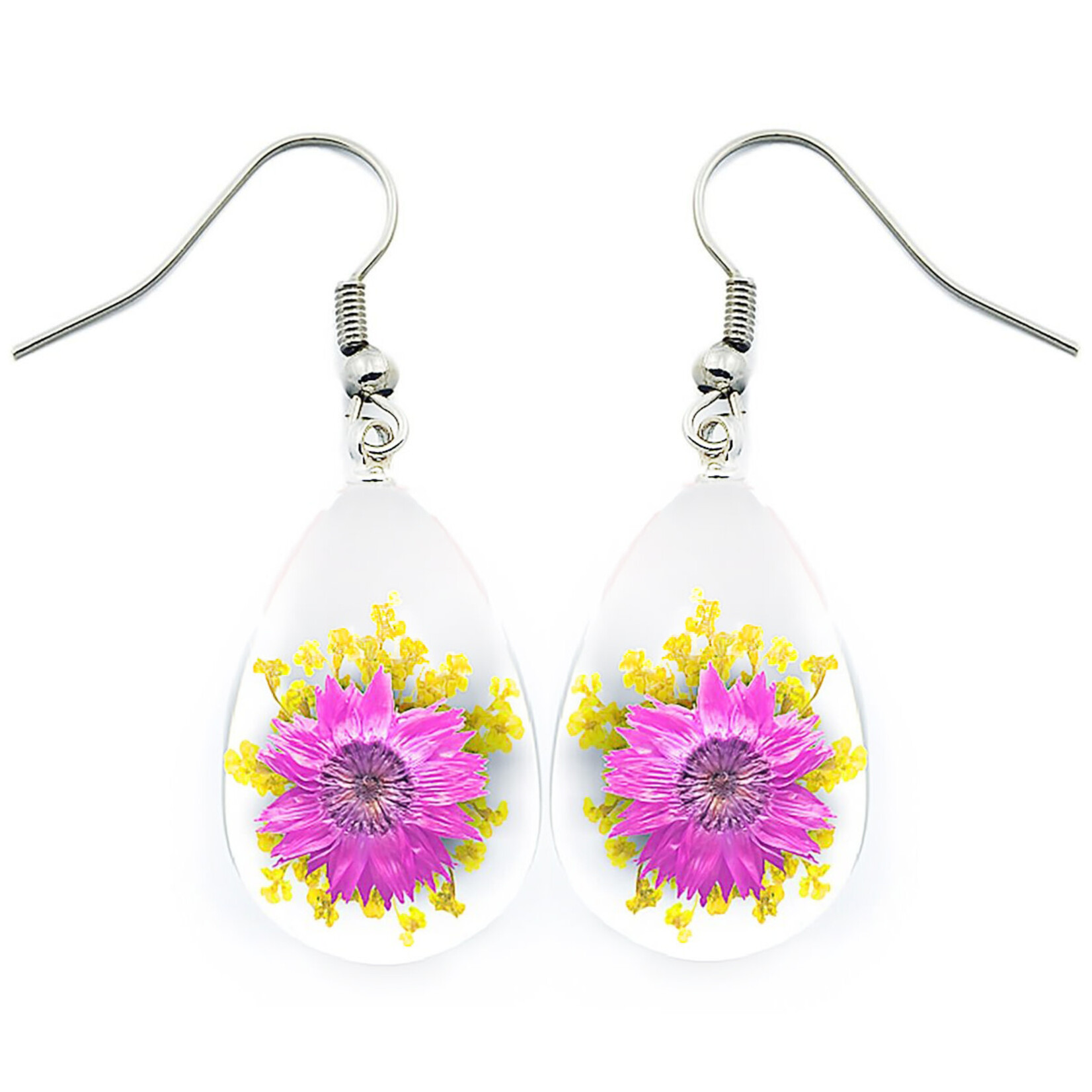 BicBugs Real Preserved Flower Earrings Clear - Pink/Yellow