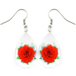 BicBugs Real Preserved Flower Earrings - Red Rose w/ Green