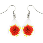 BicBugs Real Preserved Flower Earrings - Red Rose w/ Yellow