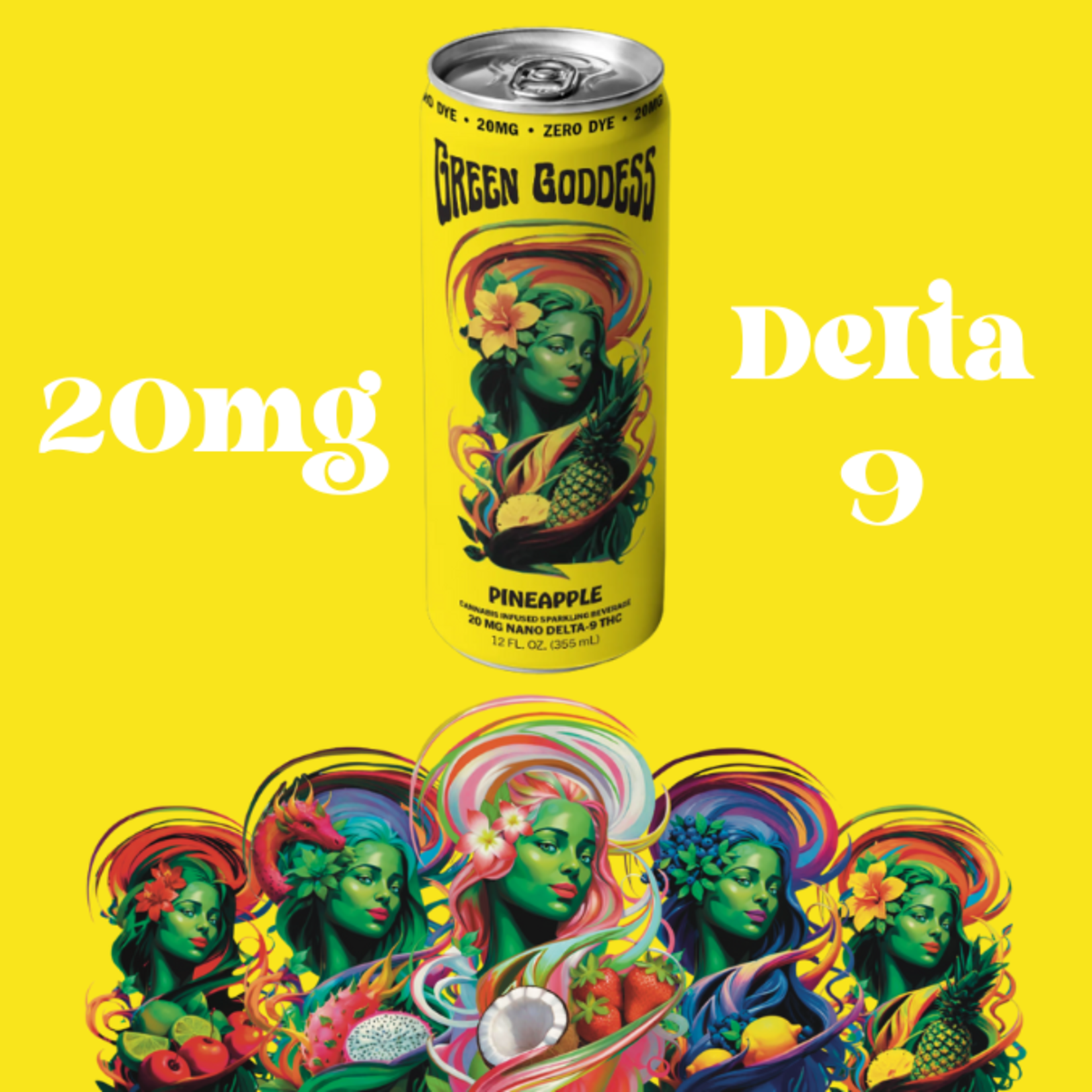 Green Goddess Green Goddess 20mg Nano Delta 9 THC Sparkling Beverage - Pineapple [Yellow]
