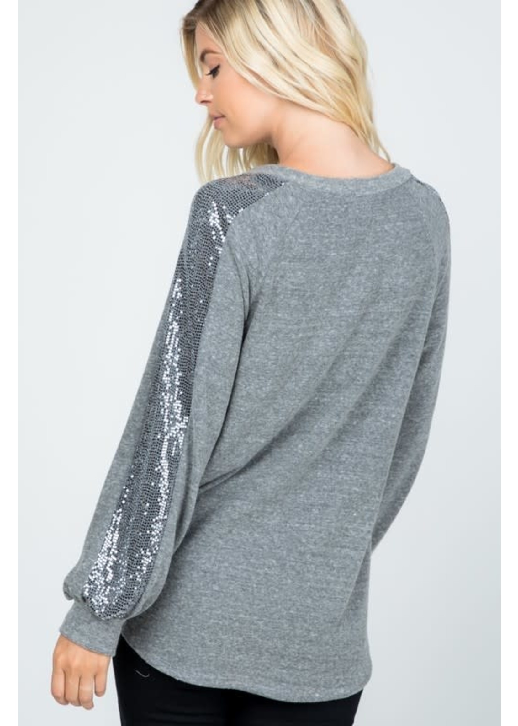 Grey Brushed Sweater Sequence Top