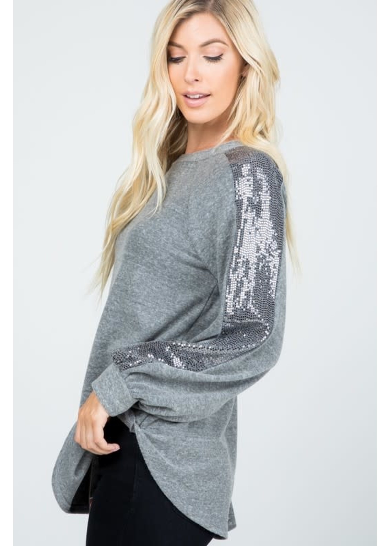 Curvy Grey Brushed Sequence Top