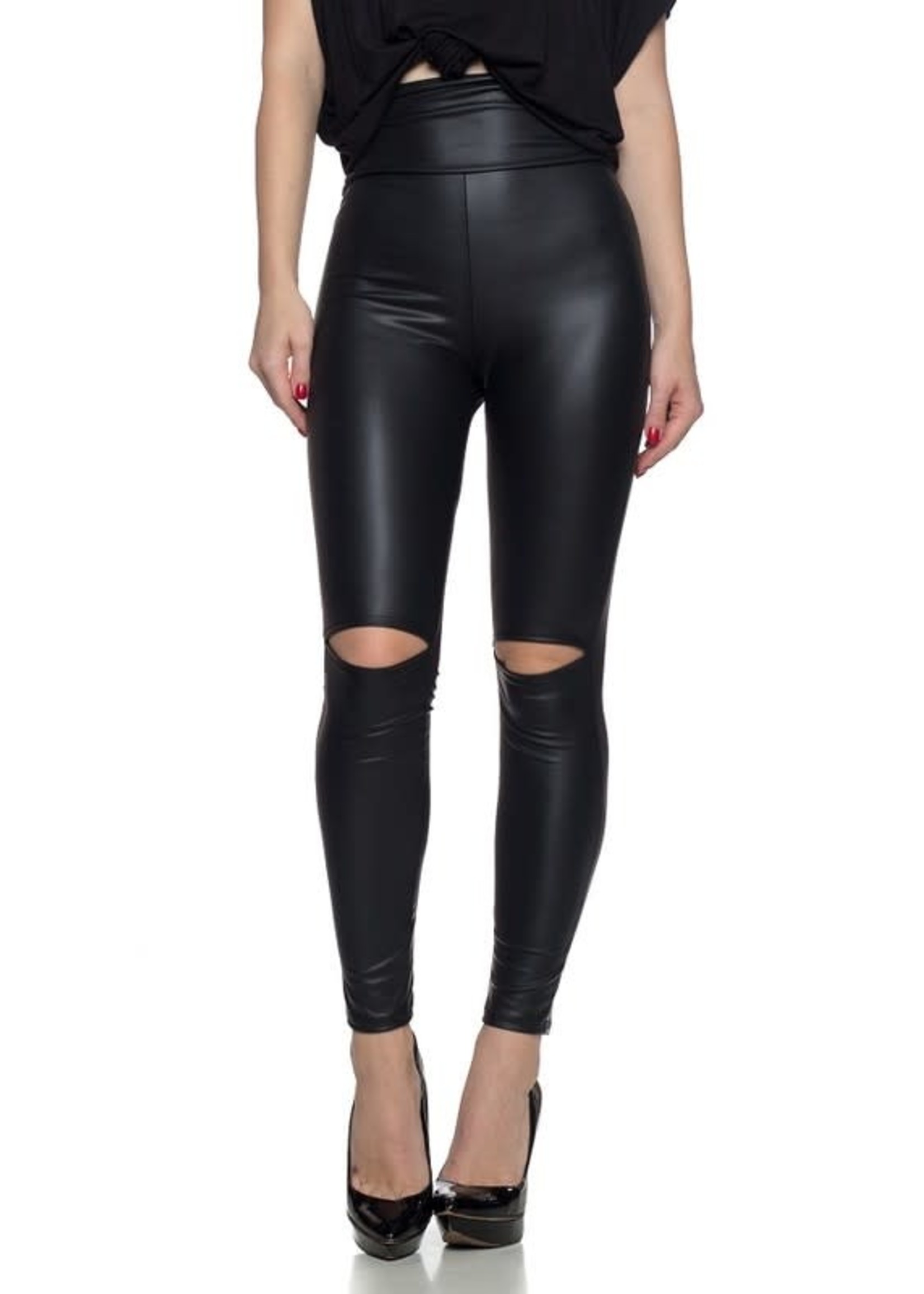 Faux Leather leggings Knee Cutouts 