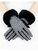 Fur Cuff Houndstooth Gloves