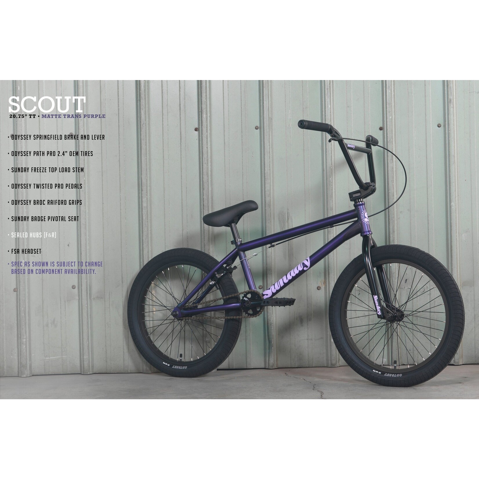 Sunday Sunday Scout BMX Bike - 20.75" TT, Matte Trans Purple