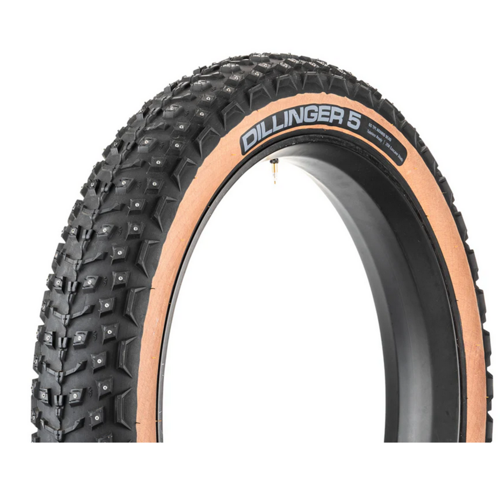 45NRTH 45NRTH Dillinger 5 Tire - 27.5 x 4.5, Tubeless, Folding, Tan, 60tpi, 252 Concave Carbide Aluminum Studs