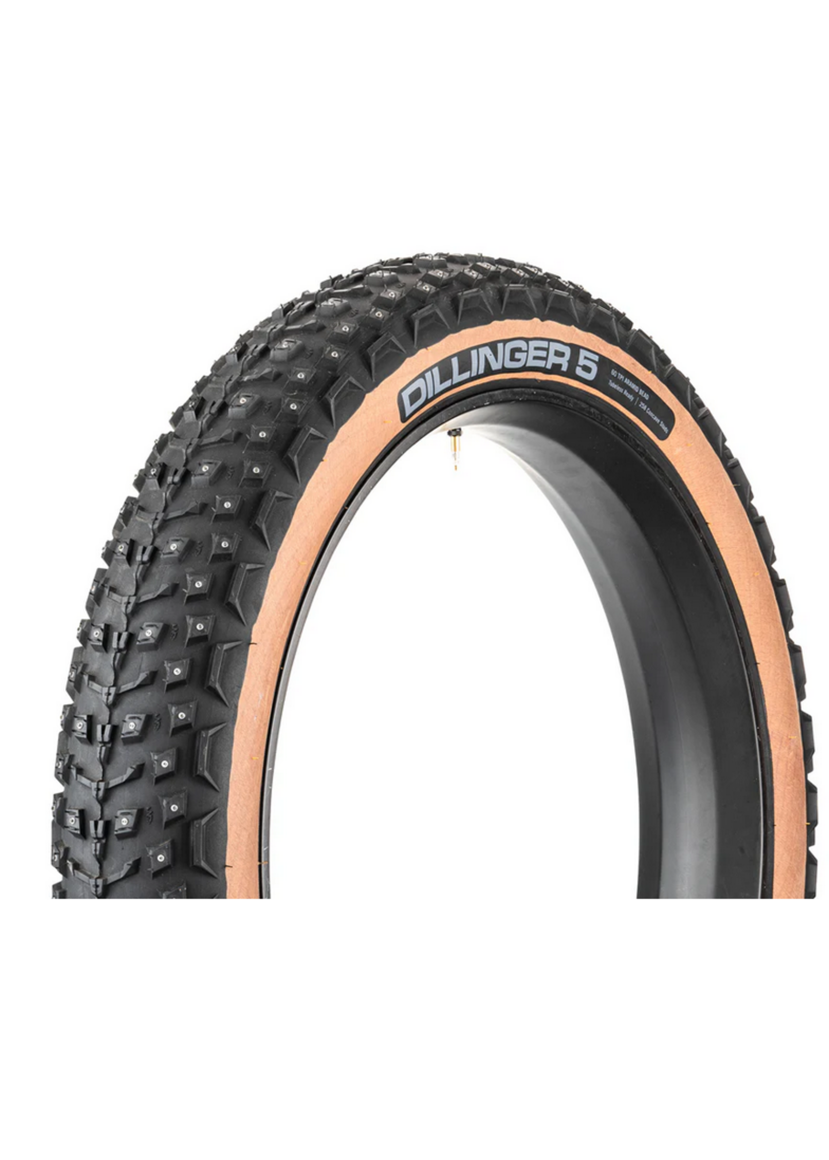 45NRTH 45NRTH Dillinger 5 Tire - 27.5 x 4.5, Tubeless, Folding, Tan, 60tpi, 252 Concave Carbide Aluminum Studs