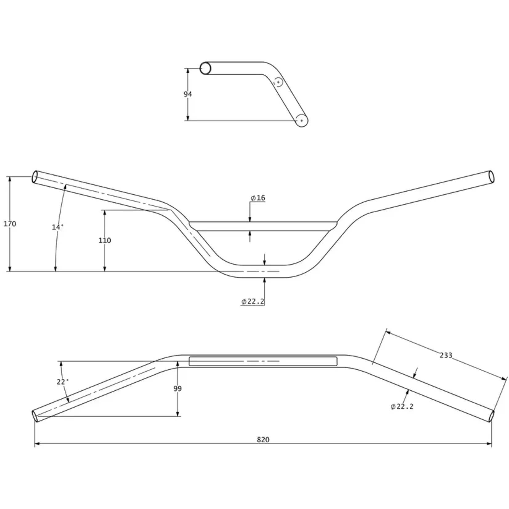 Surly Surly Sunset Bar Handlebar - 22.2mm Clamp, 820mm Width, 110mm Rise, Chromoly, Black