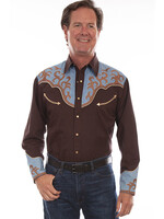 Scully Scully Western Shirt P-913 W/ Blue Cont EMB Yokes Brown