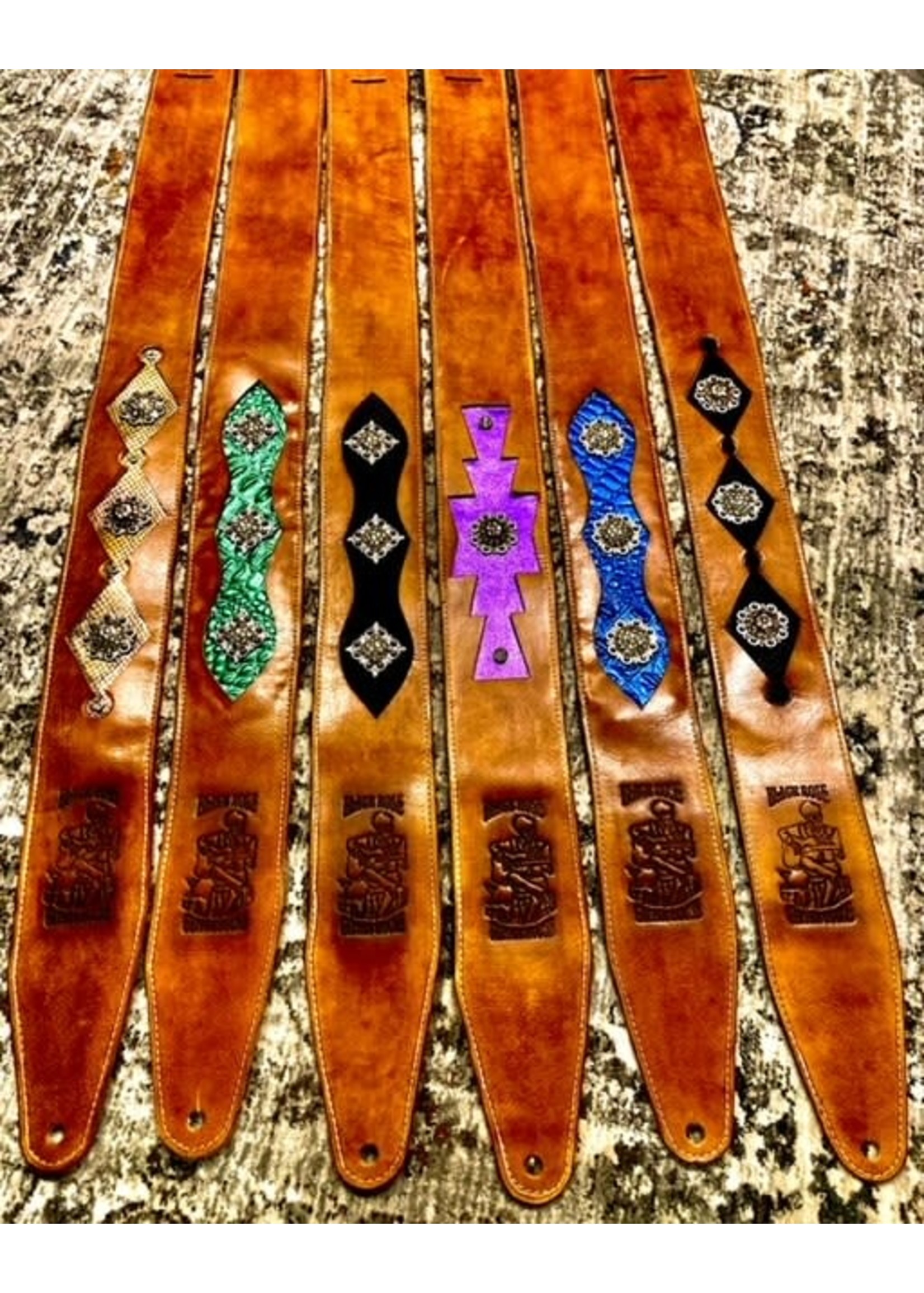 Handmade Premium 3" Custom Leather guitar straps Black Rose Guitar House