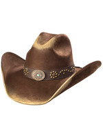 Brown & Camel Suede Like Western Hat with Sunburst Concho on Hat Band