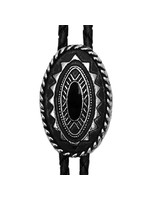 Made in the USA - Silver Plated Black Oblong Bolo Tie