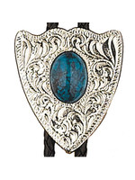 Made in the USA - Decorative Arrowhead Bolo Tie with Turquoise Stone