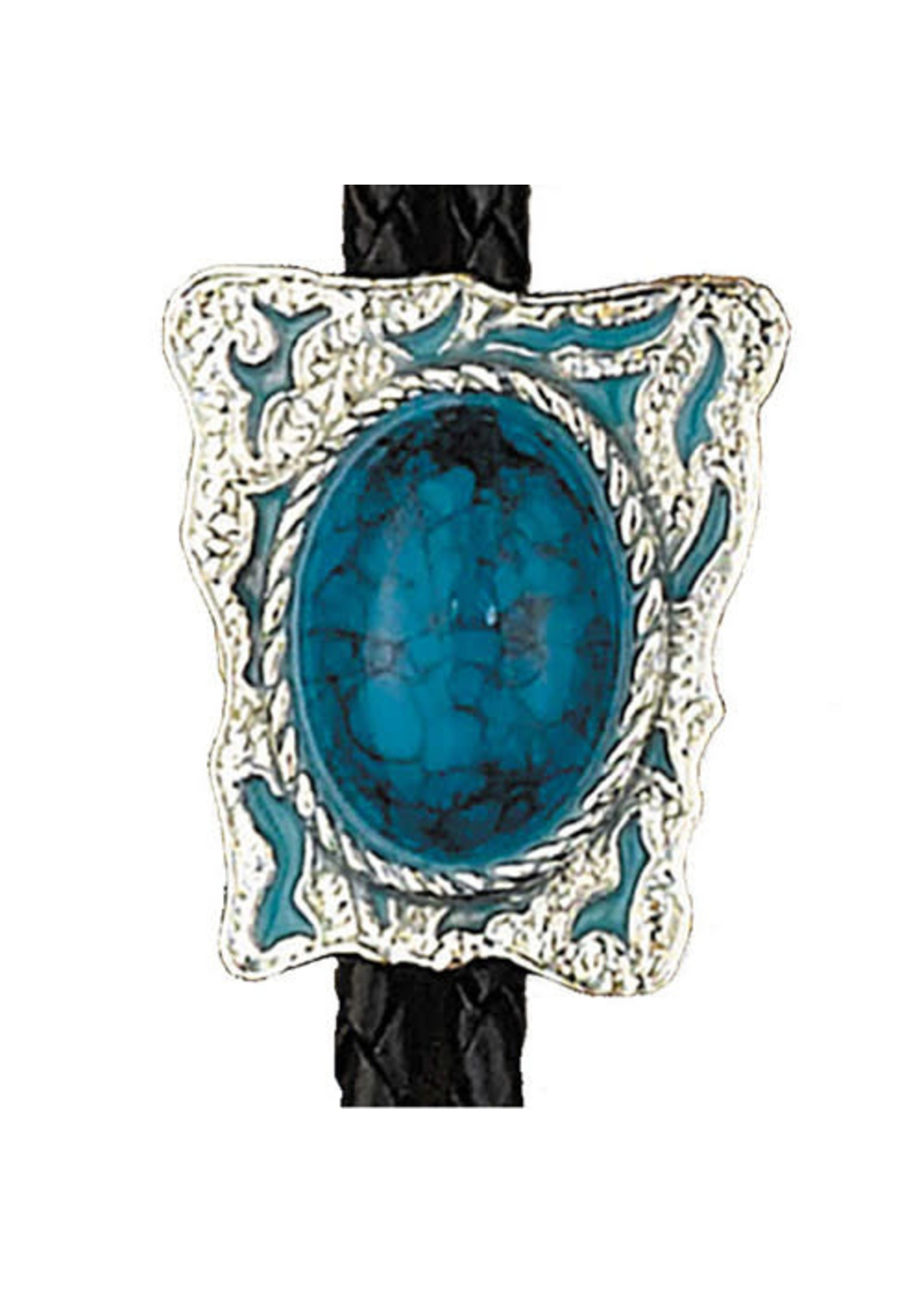 Made in the USA - Blue Stone Rectangular Bolo Tie with Teal Enamel