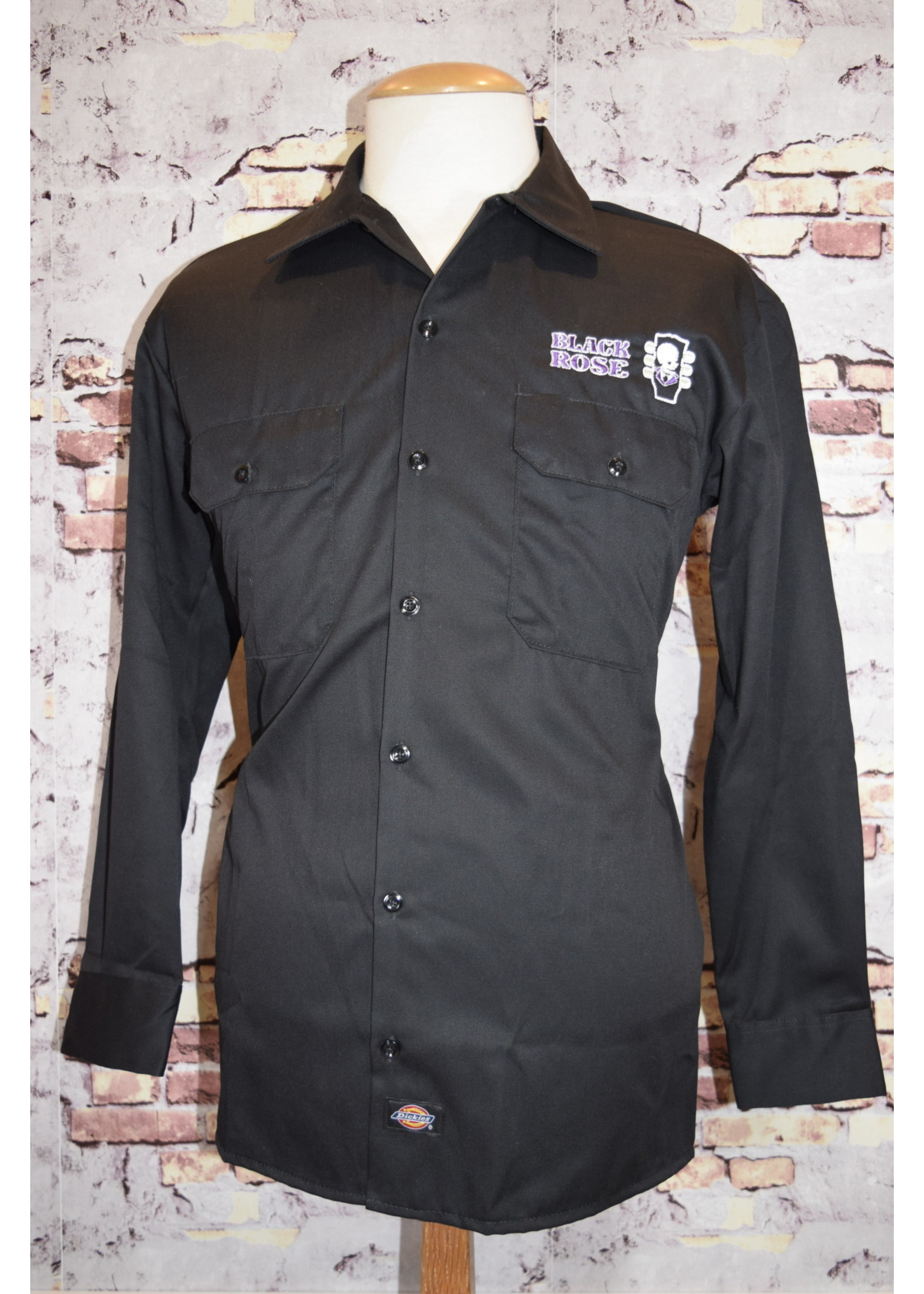 Black Rose Embroidered Long Sleeve Dickies Workshirt