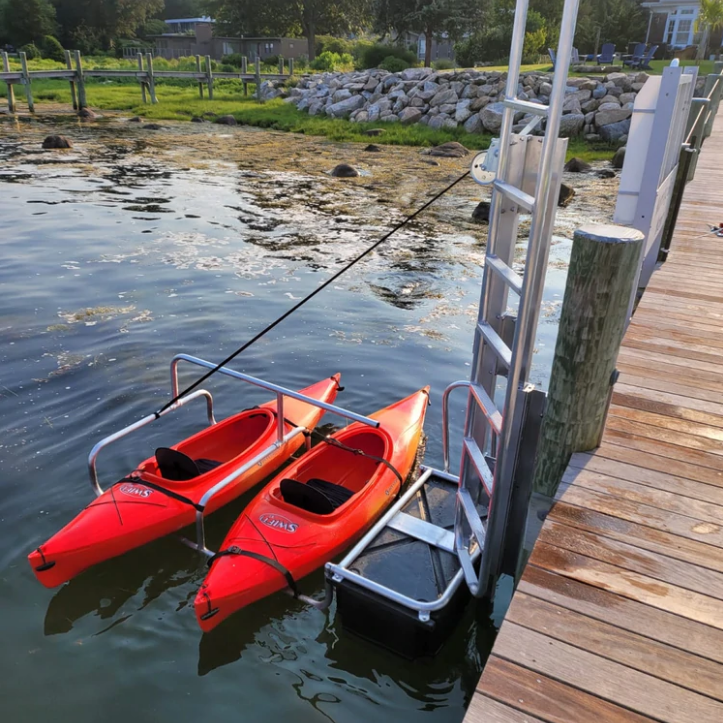 Floating Double Kayak Launch & Stow with Ladder & Piling Mount - Dock &  Lift Depot