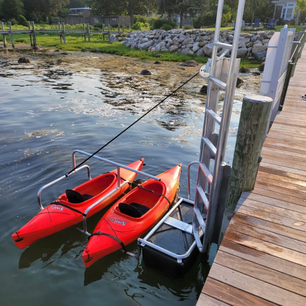 Floating Double Kayak Launch & Stow with Ladder & Seawall/Dock Mount