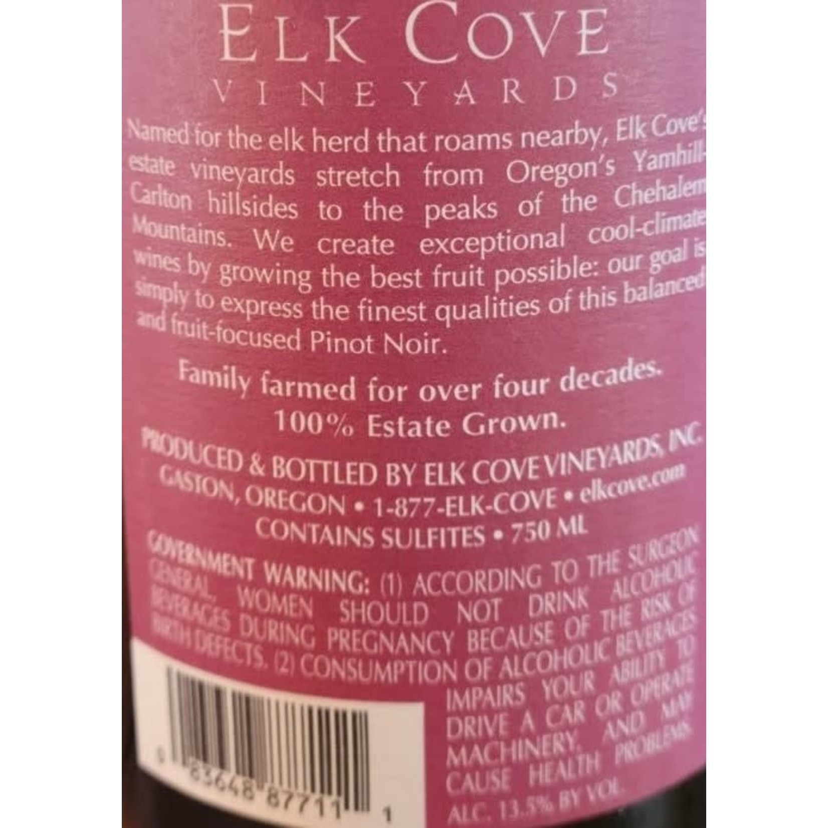 Elk Cove Pinot Noir, Willamette Valley, Oregon 2019