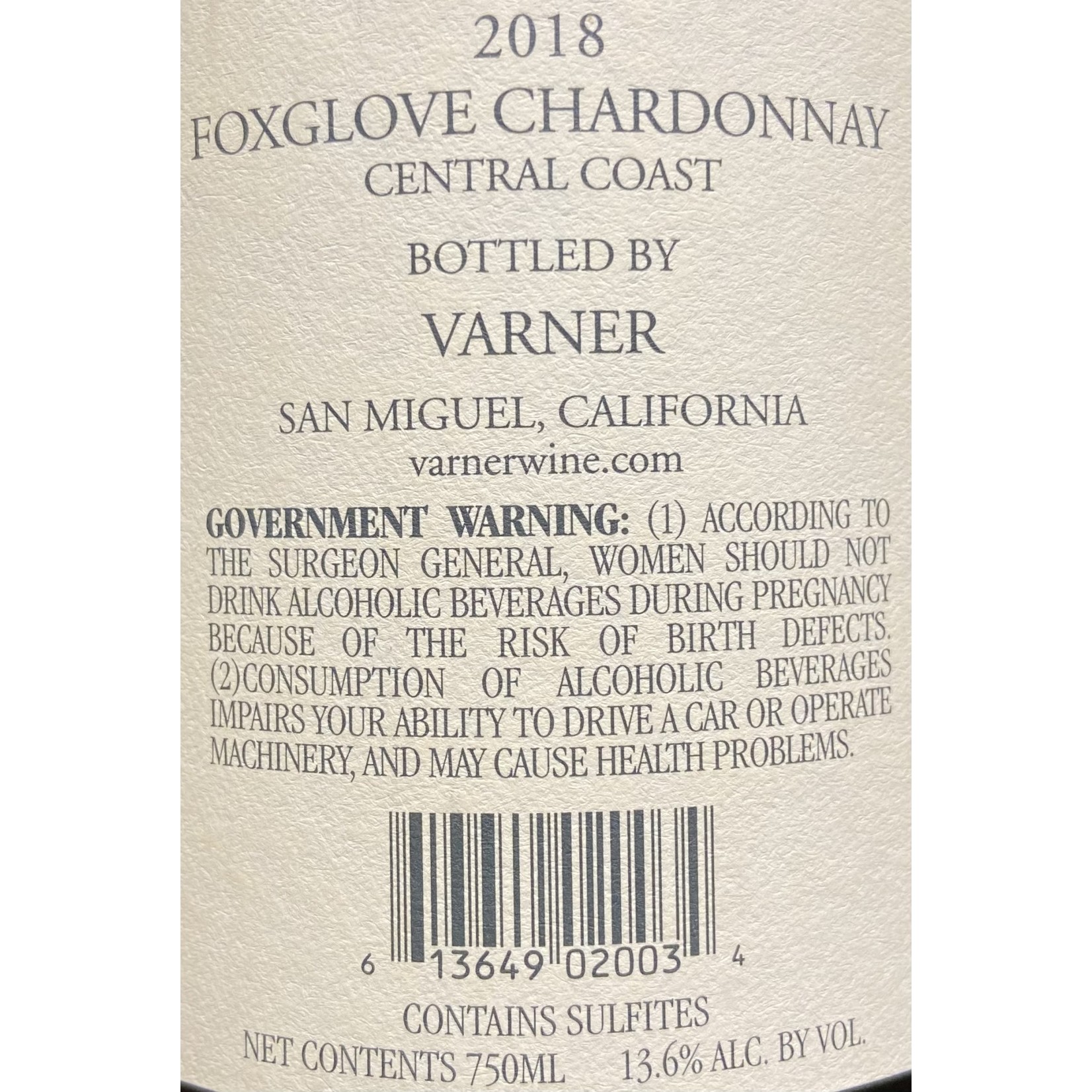 Foxglove Chardonnay, Central Coast, California 2018