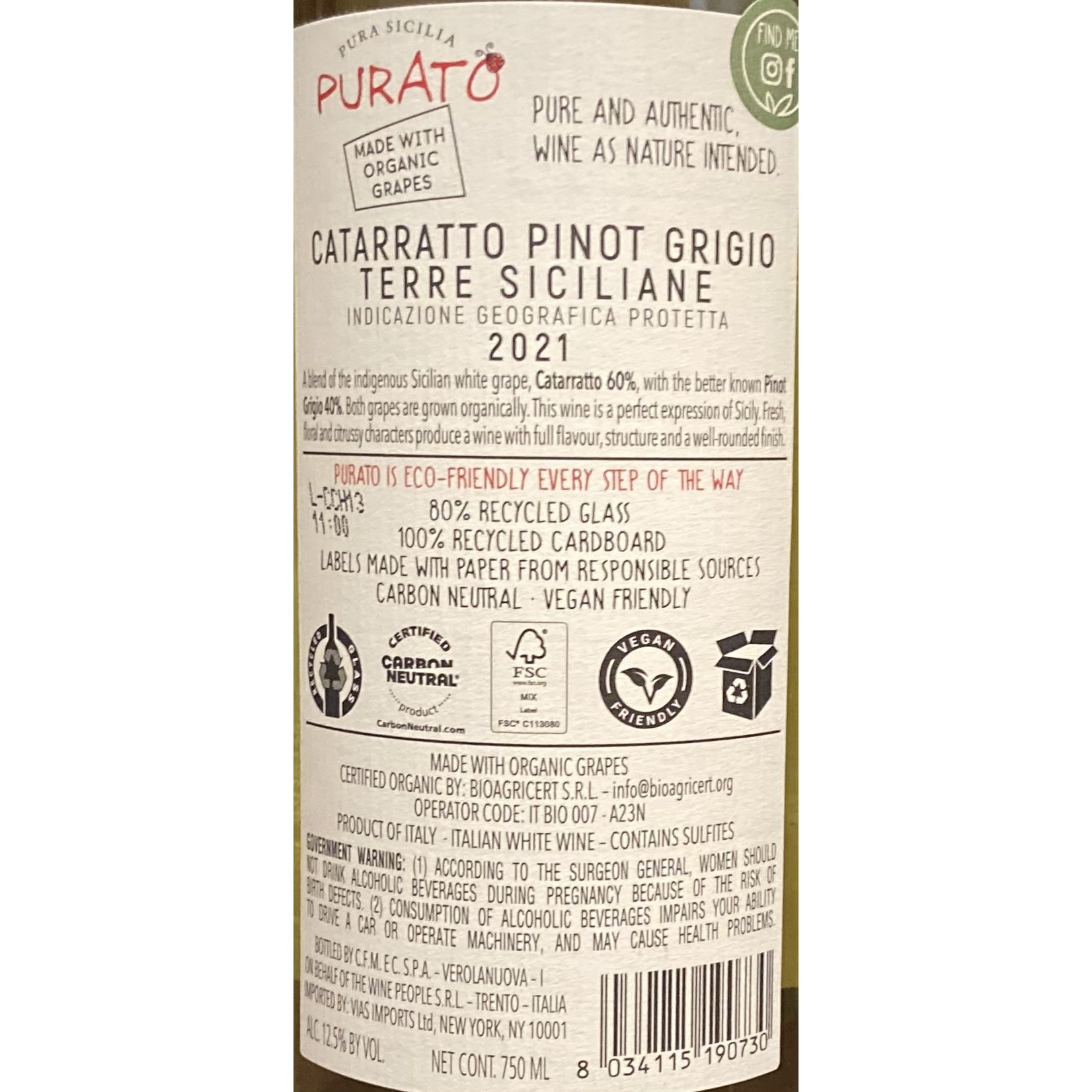 Purato Catarratto/Pinot Grigio, Sicily, Italy 2021