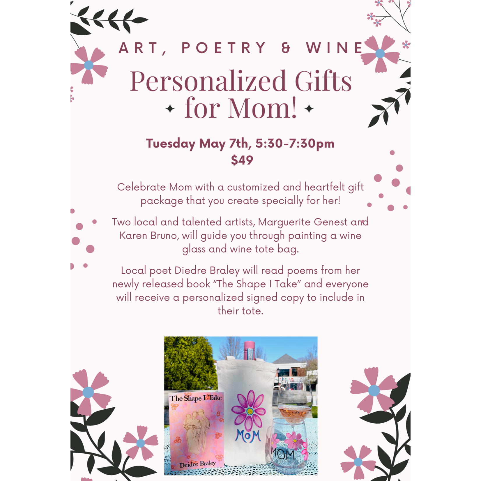Art, Poetry & Wine: Personalized Gifts for Mom, Tuesday May 7th, 5:30-7:30