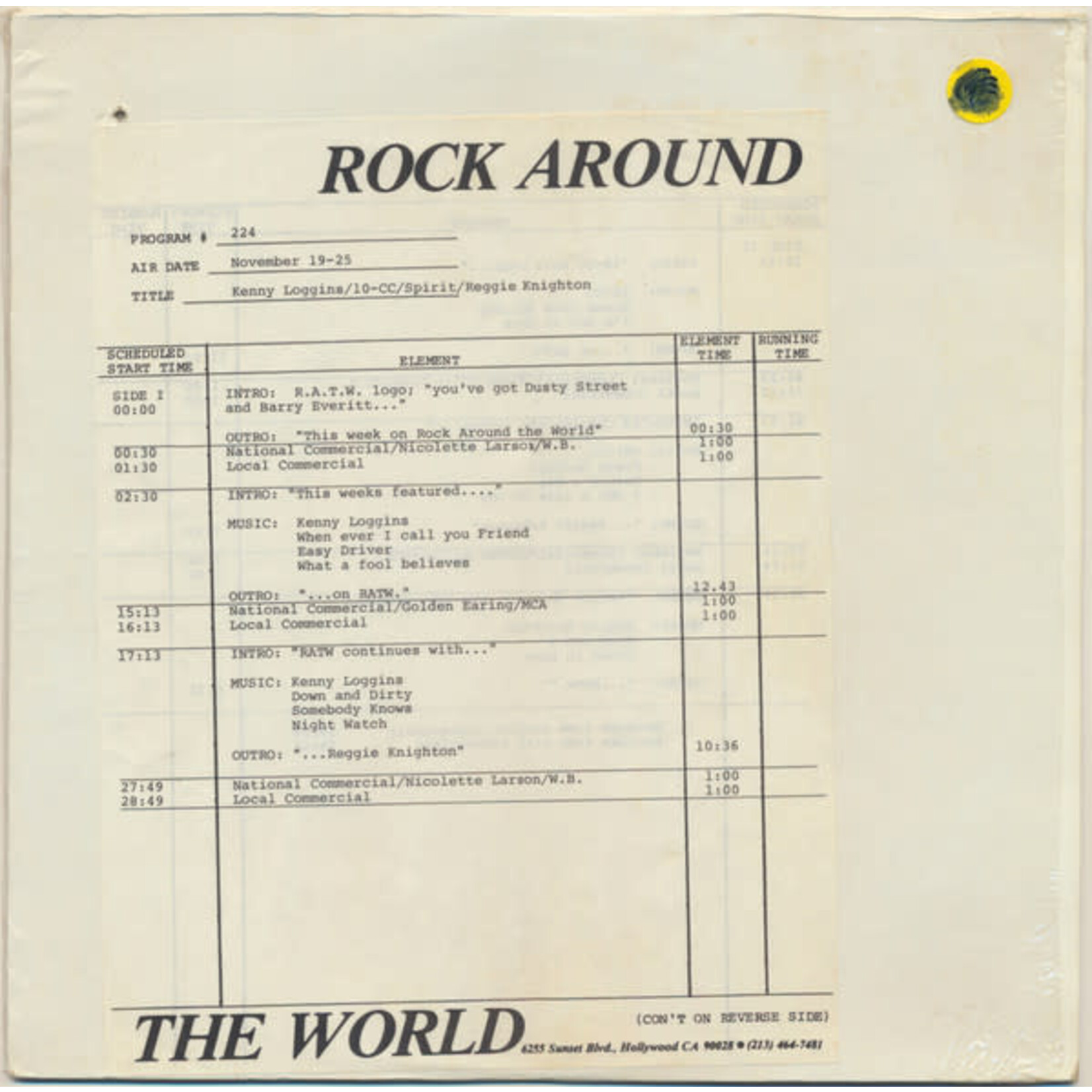 Kenny Loggins Kenny Loggins, 10cc, Spirit, Reggie Knighton – Rock Around The World # 224 (VG, 1978, LP) DSG