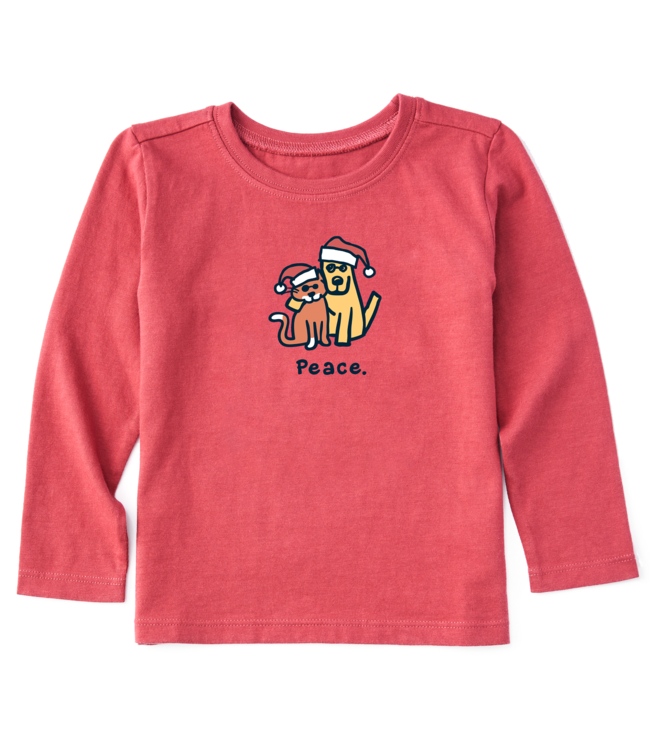 Life is Good Junior Peace Dog and Cat Vintage Long Sleeve Crusher Tee