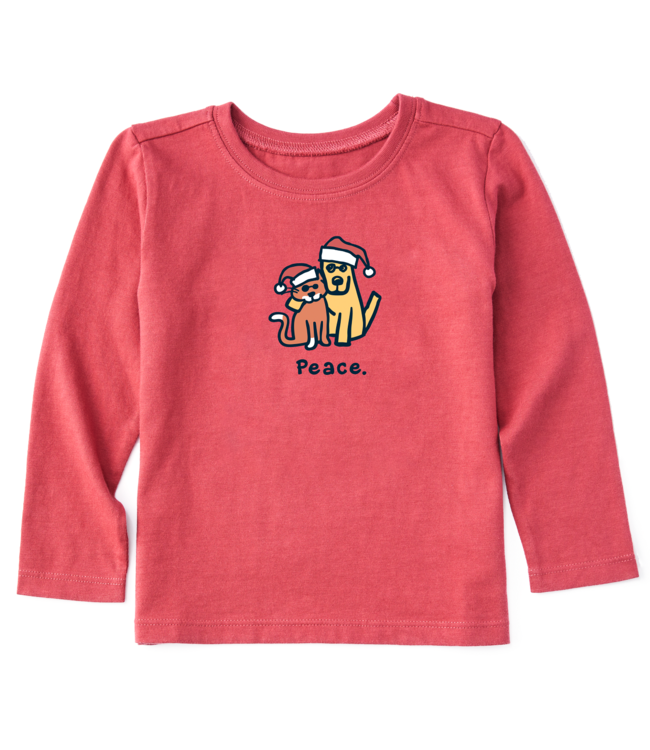 Life is Good Toddlers Peace Dog and Cat Vintage Long Sleeve Crusher Tee