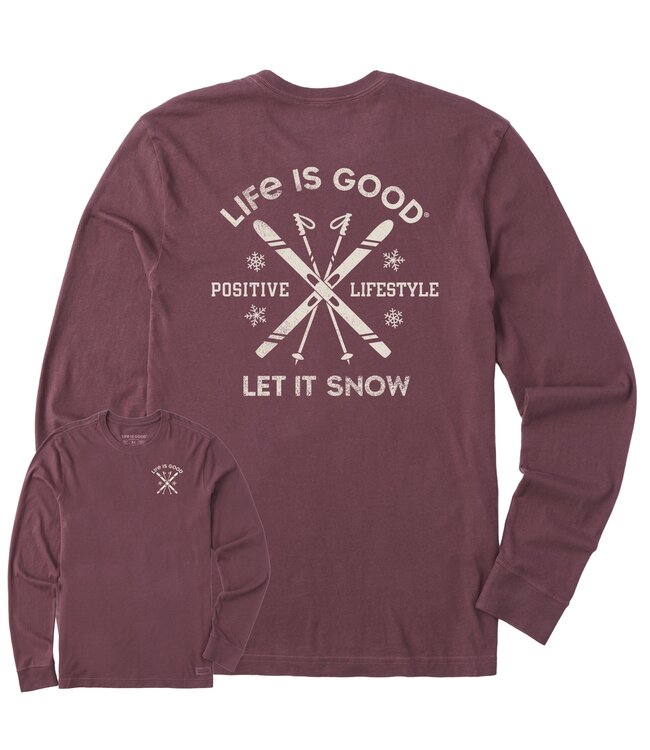 Life is Good Men's Let It Snow Ski Long Sleeve Crusher Tee