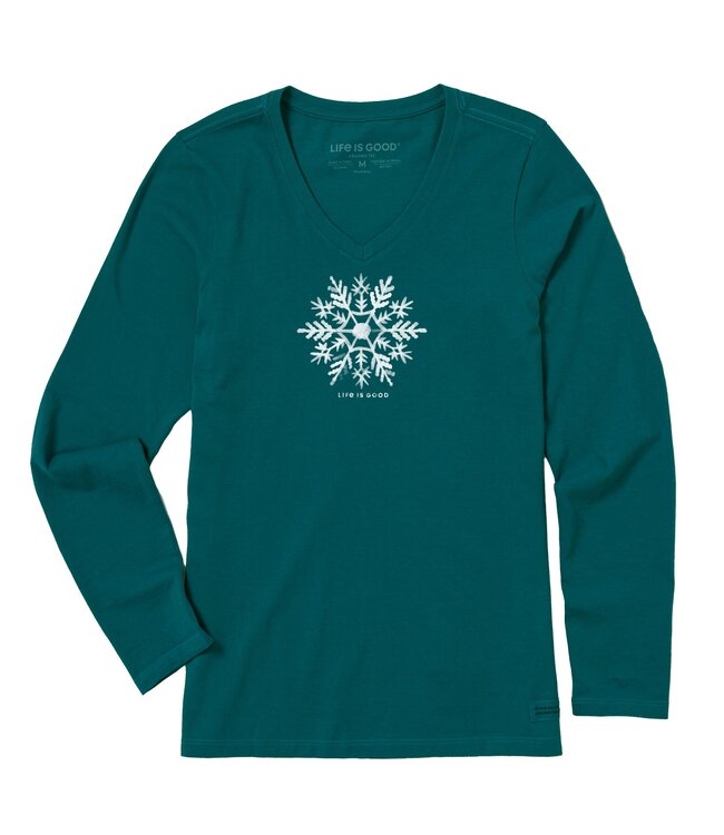 Life is Good Women's Watercolor Snowflake Long Sleeve Crusher Vee