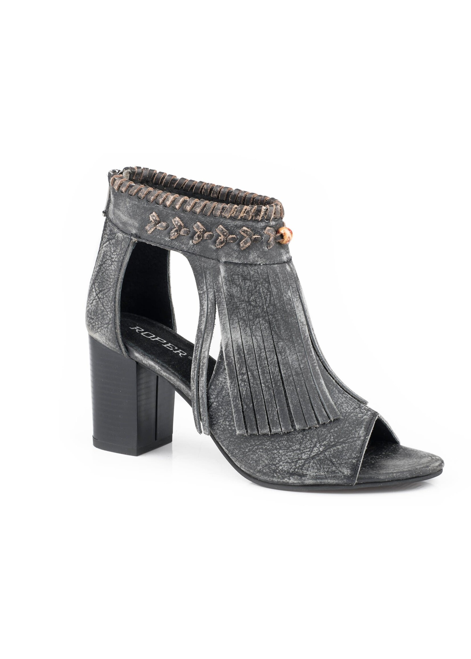 Roper Roper Women's Sanded Black Leather Bettina Peep Toe Heels
