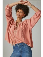 Lucky Brand Long Sleeve Embroidered Peasant Blouse Blush