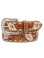Nocona Women's Brown Floral Tooled Overlay Leather Belt