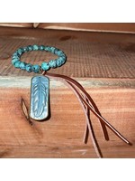 keep it gypsy Turquoise Beaded Bracelet with Leather Tassel and Feather Pendant