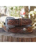 Ariat Western Mens Belt Leather Round Cutout Star Conchos Brown A1037602