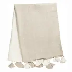 Beige Colorblocked Linen Blanket w/Tassels