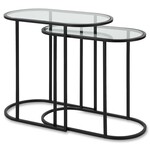 Accent Furniture Oval Glass & Matte Black Nesting Tables- Set of 2