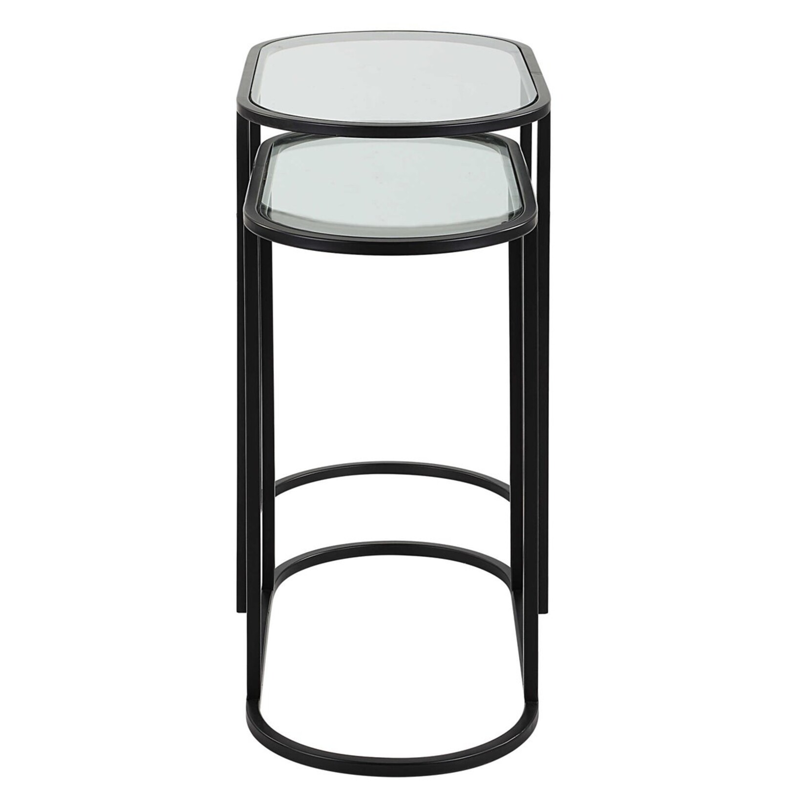 Accent Furniture Oval Glass & Matte Black Nesting Tables- Set of 2