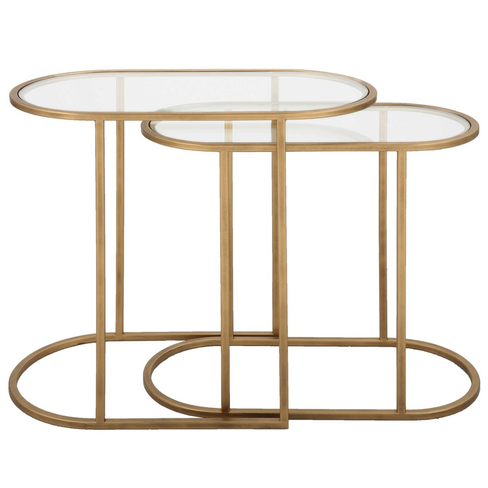 Accent Furniture Oval Glass & Brass Nesting Tables- Set of 2