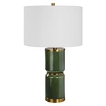 Green Table Lamp w/ Brass Accents