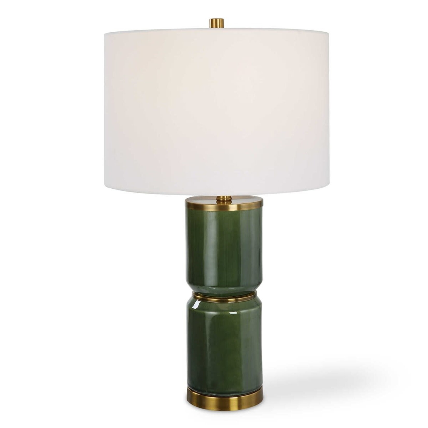 Green Table Lamp w/ Brass Accents