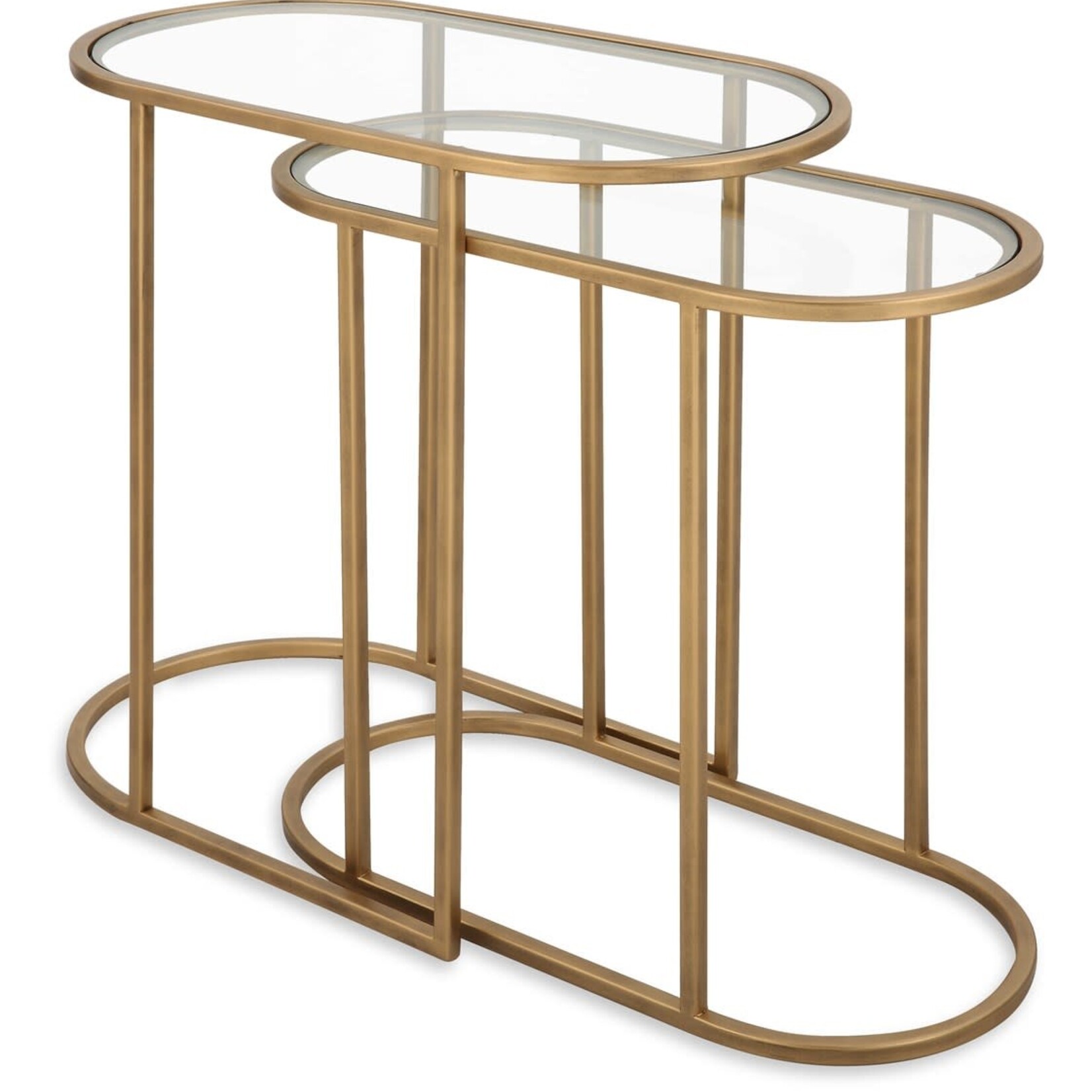 Accent Furniture Oval Glass & Brass Nesting Tables- Set of 2