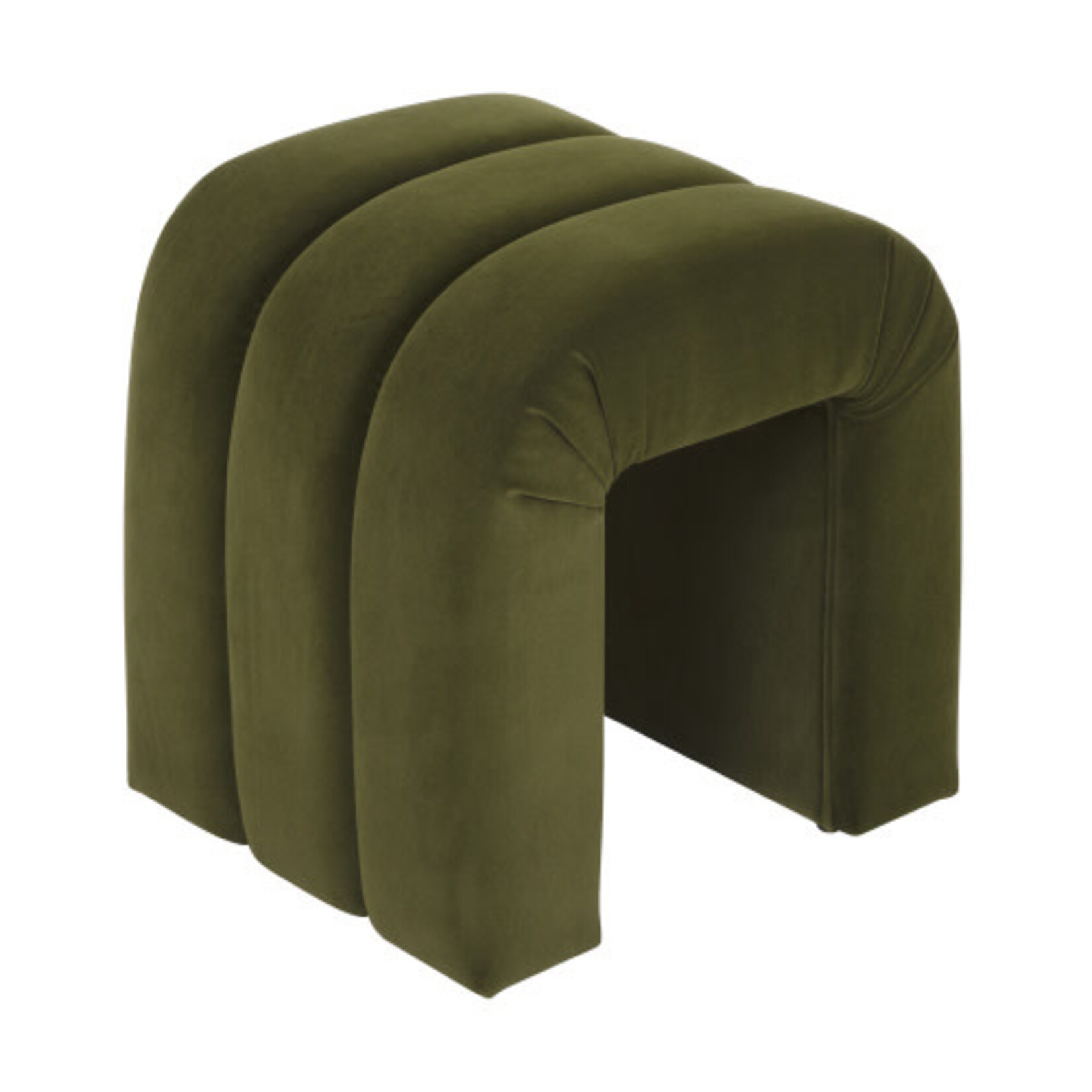 Finch Channeled Stool- 18x20- Olive Velvet