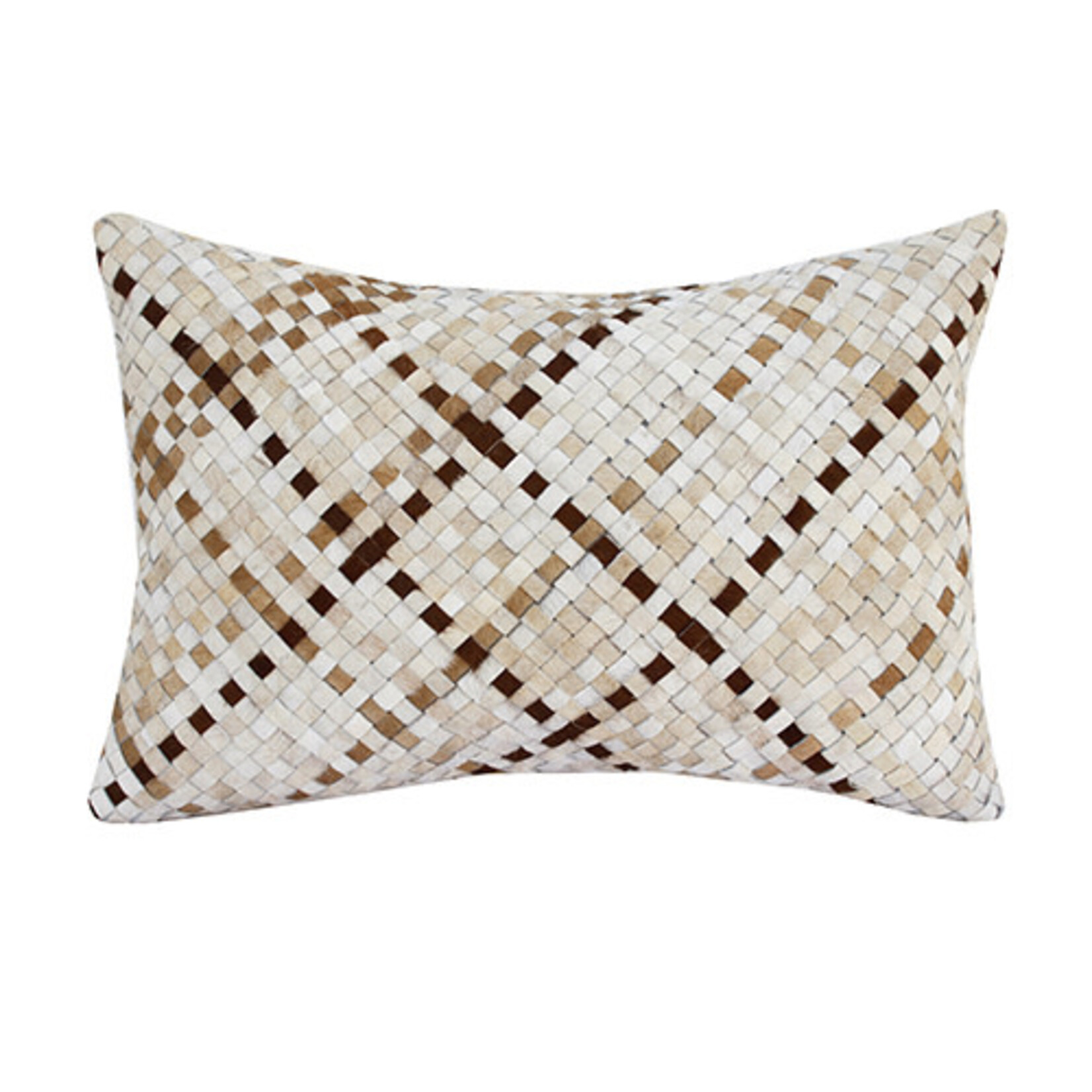 Ivory & Beige Leather Basketweave Pillow- 16x24