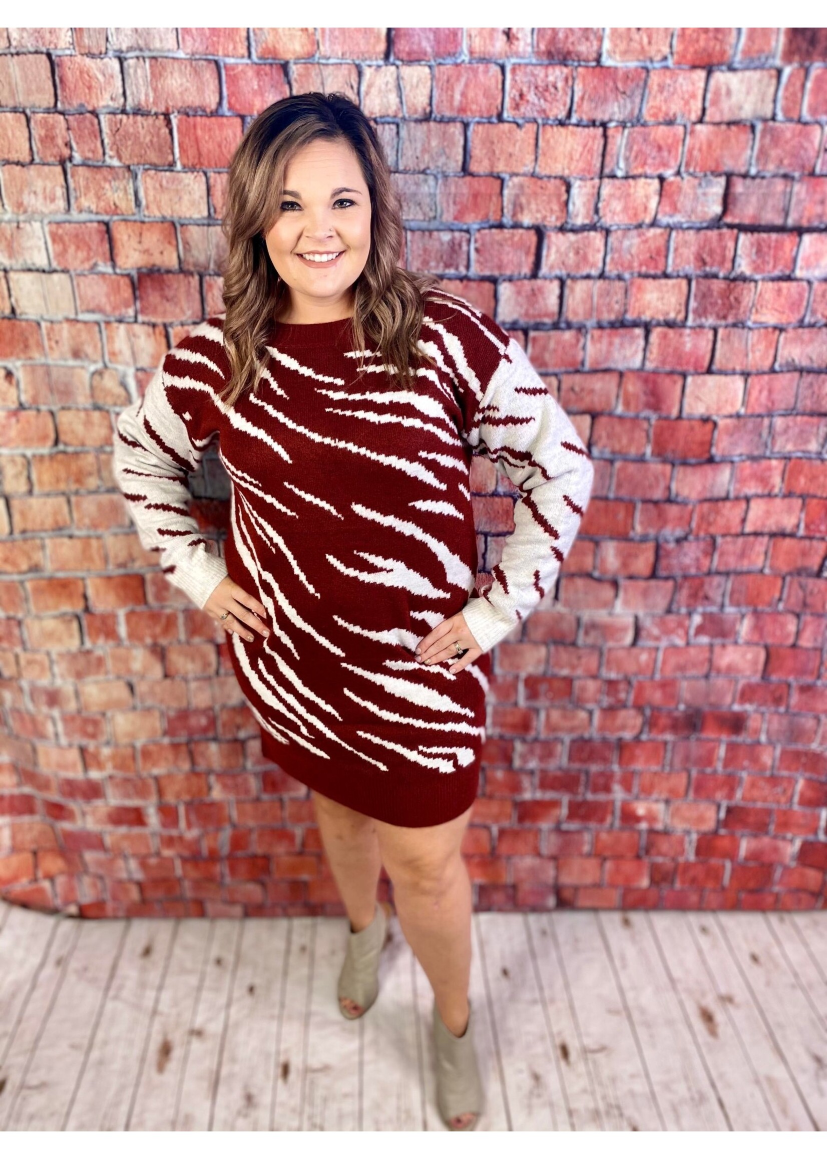 Merlot Zebra Print Sweater Dress